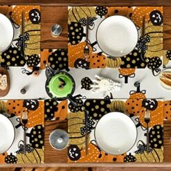 Jack-O-Lantern Halloween Placemats Set Of 4, 12x18 Inch Fall Pumpkin Table Mats For Party Kitchen Dining Decoration -Generic Furniture Shop 61iNXqNGmiL