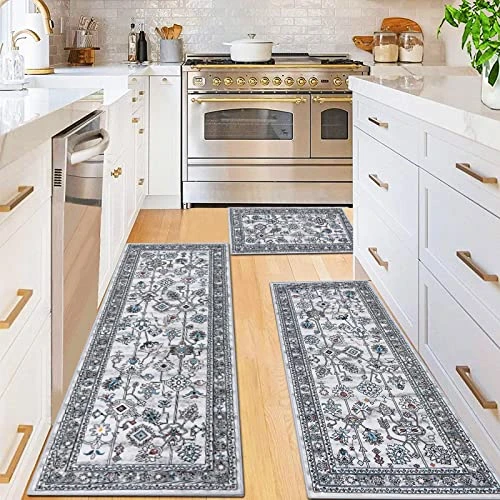 Vaukki Boho Kitchen Rug Sets 3 Pieces, Tribal Washable Kitchen Mats For Floor, Non Slip Soft Kitchen Area Rug Floor Mat For Kitchen, Laundry Room And Hallway (Grey, 20''x32''+20''x47''+20''x59'') 1 Vaukki Boho Kitchen Rug Sets 3 Pieces, Tribal Washable Kitchen Mats For Floor, Non Slip Soft Kitchen Area Rug Floor Mat For Kitchen, Laundry Room And Hallway (Grey, 20''x32''+20''x47''+20''x59'')