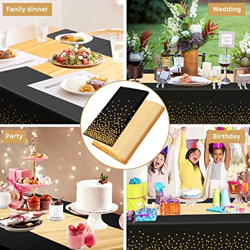 8 Pack Tablecloths And Satin Table Runner,Black And Gold Dot Tablecloth 54 X 108 Inch,Gold Satin Table Runners 11 X 108 Inch,Disposable Plastic Table Cloths For Parties Wedding Birthday Anniversary 6 8 Pack Tablecloths And Satin Table Runner,Black And Gold Dot Tablecloth 54 X 108 Inch,Gold Satin Table Runners 11 X 108 Inch,Disposable Plastic Table Cloths For Parties Wedding Birthday Anniversary - Image 6