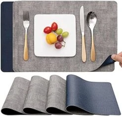 Placemats Washable, Place Mats Faux Leather Double Side, Placemat Easy To Clean, Table Mat Waterproof Wipeable, Table Mats Set Of 4 (Gray/Blue) -Generic Furniture Shop 61kFylffQL. AC