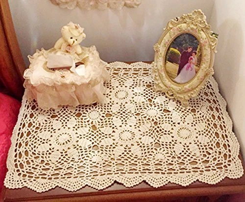 Gracebuy 16x23 Inch Rectangle Beige Handmade Cotton Crochet Lace Placemat Doilies 4 Gracebuy 16x23 Inch Rectangle Beige Handmade Cotton Crochet Lace Placemat Doilies - Image 4