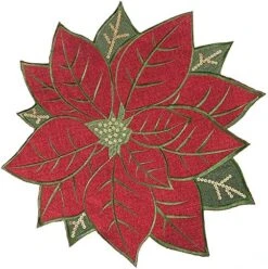 Christmas Placemats Set Of 4, Poinsettia Table Mats With Embroidered And Applique Velvet Fabric, 16 Inch X 16 Inch Diecut Placemat For XMAS Holiday Tabletop, Round Doilies For Dining Table, Red -Generic Furniture Shop 61n9 gQetL. AC