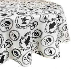 Halloween Party Tabletop Decor, Reusable & Machine Washable Cotton Fabric, Tablecloth, 70" Round, Spooky Portraits