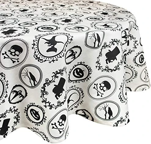 Halloween Party Tabletop Decor, Reusable & Machine Washable Cotton Fabric, Tablecloth, 70" Round, Spooky Portraits 7 Halloween Party Tabletop Decor, Reusable & Machine Washable Cotton Fabric, Tablecloth, 70" Round, Spooky Portraits - Image 7