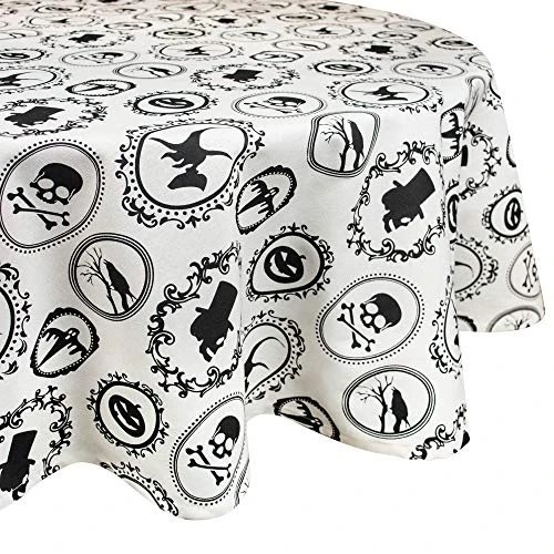 Halloween Party Tabletop Decor, Reusable & Machine Washable Cotton Fabric, Tablecloth, 70" Round, Spooky Portraits 1 Halloween Party Tabletop Decor, Reusable & Machine Washable Cotton Fabric, Tablecloth, 70" Round, Spooky Portraits