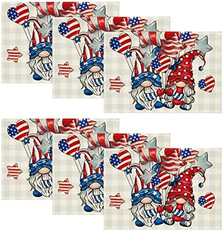 Gnomes Stars Love Heart Buffalo Plaid 4th Of July Placemats Set Of 4, 12x18 Inch Holiday Table Mats For Party Kitchen Dining Decoration 5 Gnomes Stars Love Heart Buffalo Plaid 4th Of July Placemats Set Of 4, 12x18 Inch Holiday Table Mats For Party Kitchen Dining Decoration - Image 5