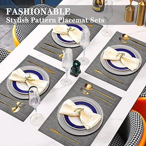 Placemats Set Of 6, Woven Vinyl Placemats, Washable & Durable Table Placemats, Indoor/Outdoor Use Table Mats, Grey 2 Placemats Set Of 6, Woven Vinyl Placemats, Washable & Durable Table Placemats, Indoor/Outdoor Use Table Mats, Grey - Image 2