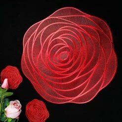 Red Placemats And Coasters Set Of 6 Pressed Metallic Vinyl 15 Inch Rose Round Place Mats Dining Table Mats Dinning Table Centerpiece -Generic Furniture Shop 61wLv0c8VmL. AC 2