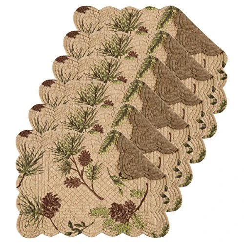 Woodland Retreat 13" X 19" Pinecone Pine Cabin Lodge Brown Green Rectangular Cotton Quilted Placemat Set Of 6 Rectangular Placemat Set Of 6 Tan 2 Woodland Retreat 13" X 19" Pinecone Pine Cabin Lodge Brown Green Rectangular Cotton Quilted Placemat Set Of 6 Rectangular Placemat Set Of 6 Tan - Image 2