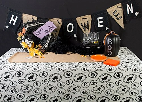 Halloween Party Tabletop Decor, Reusable & Machine Washable Cotton Fabric, Tablecloth, 70" Round, Spooky Portraits 3 Halloween Party Tabletop Decor, Reusable & Machine Washable Cotton Fabric, Tablecloth, 70" Round, Spooky Portraits - Image 3