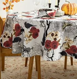 Printed Halloween Tablecloth, Romantic Collection - Wrinkle Free Table Cloth For Halloween Decorations, Dinner Parties And Scary Movie Nights (Creepy Chic, 70 Inch Round)