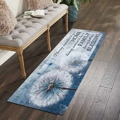 Anti-Fatigue Kitchen Rugs Blue White Flowers Dandelions Runner Rugs Non-Slip Soft Kitchen Mats Bathroom Rug Runner Doormats Carpet For Home Decor Rustic Doormat For Indoor Outdoor 60"x24"